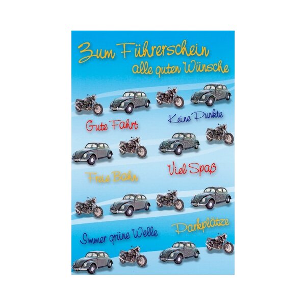 Glückwunschkarte Auto/Motorrad Führerschein 2 Motive