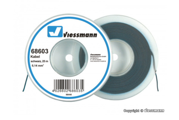 Viessmann 68603 -Kabel auf Abrollspule 0,14 mm², schwarz, 25 m