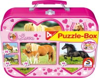 Schmidt Spiele 55588 Pferde, Puzzle-Box, 2x26, 2x48 Teile im Metallkoffer
