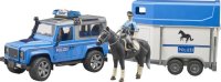 Bruder 02588 Land Rover Defender Polizeifahrzeug, Pferdeanhänger, Pferd + Polizist