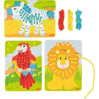 GOKI 58686 - Fädelspiel Papagei, Löwe, Zebra