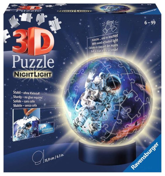 RAVENSBURGER 3D PUZZLE-BALL 72 T. - 11264 ASTRONAUTEN IM WELTALL NACHTLICHT