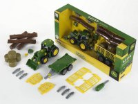 Theo Klein 3906 John Deere Traktor mit Holz und Heuwagen