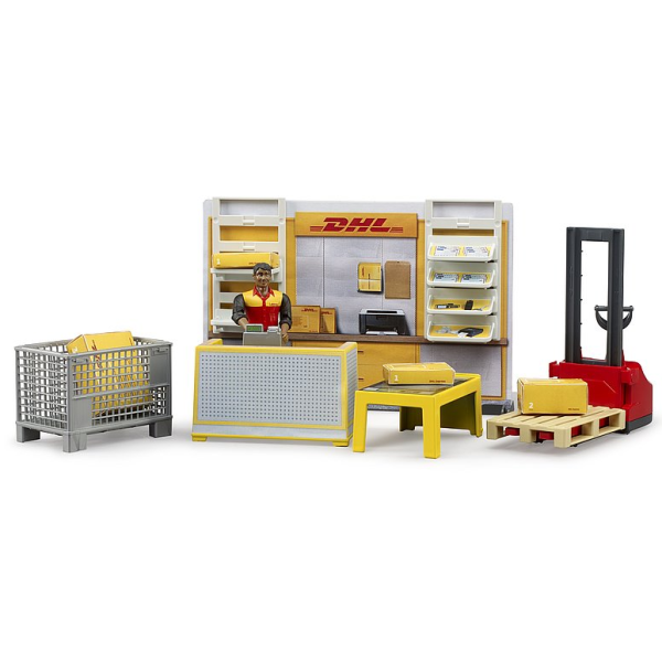BRUDER 62251 BWORLD DHL PAKETSHOP MIT HANDHUBSTAPLER