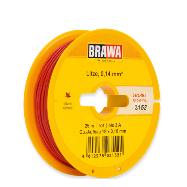 Brawa 3152 Schaltlitze 0,14 mm², 25 m Spule, rot