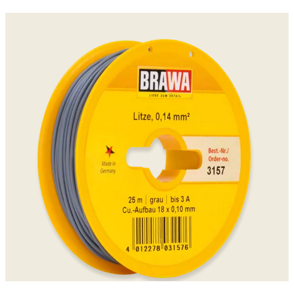 Brawa 3157 Schaltlitze 0,14 mm², 25 m Spule, grau