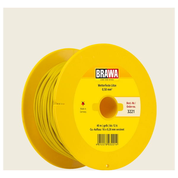 Brawa 3221 Litze 0,50 mm², 40 m Spule, gelb