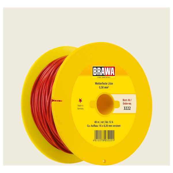 Brawa 3222 Litze 0,50 mm², 40 m Spule, rot