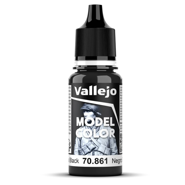 Die Vallejo 70.861 Gloss Black Model Color Acrylfarbe in Schwarz mit glänzendem Finish und 18 ml Inhalt
