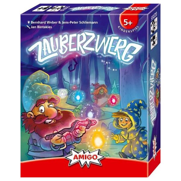 Das AMIGO 02355 Zauberzwerg Kinderspiel mit Zauberlehrlingen, Hexen und dem magischen Waldweg für kooperative Spielrunden ist abgebildet.