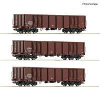 ROCO 6600103 3-tlg. Set: Offene Güterwagen, DR