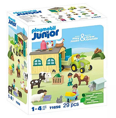 PLAYMOBIL 71656 JUNIOR: Bauernhof-Abenteuer mit Traktor, Anhänger und tierischen Freunden