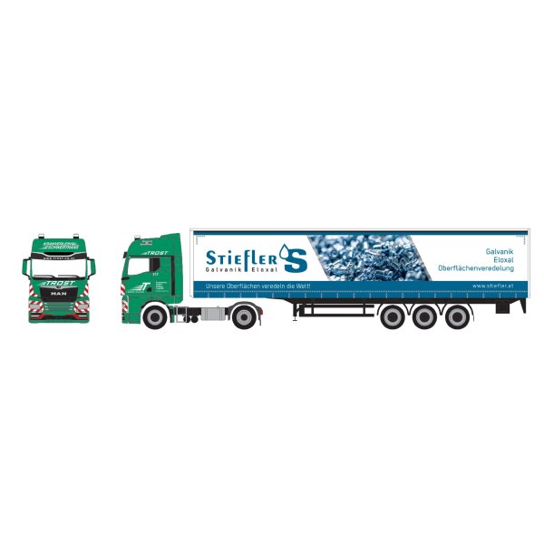 HERPA 957236 MAN TGX GX Gardinenplanen-Sattelzug "Trost/Stiefler"