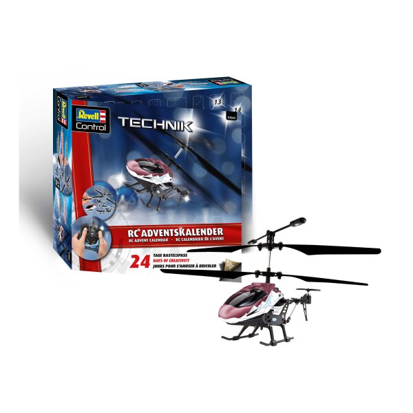 REVELL 01062 RC Helicopter Adventskalender mit ferngesteuertem Hubschrauber, 195 mm Hauptrotor, LED-Beleuchtung und 3-Kanal-GHz-Fernsteuerung.