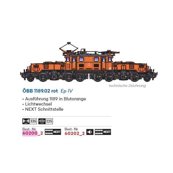 JC Jaegerndorfer 60200_2 N E-Lok ÖBB 1189.02 blutorange
