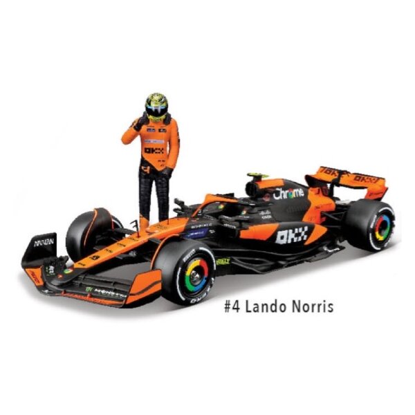 Bburago 18-28040N - 1:24 F1 McLaren MCL38 mit Figur #4 Norris 24, WB