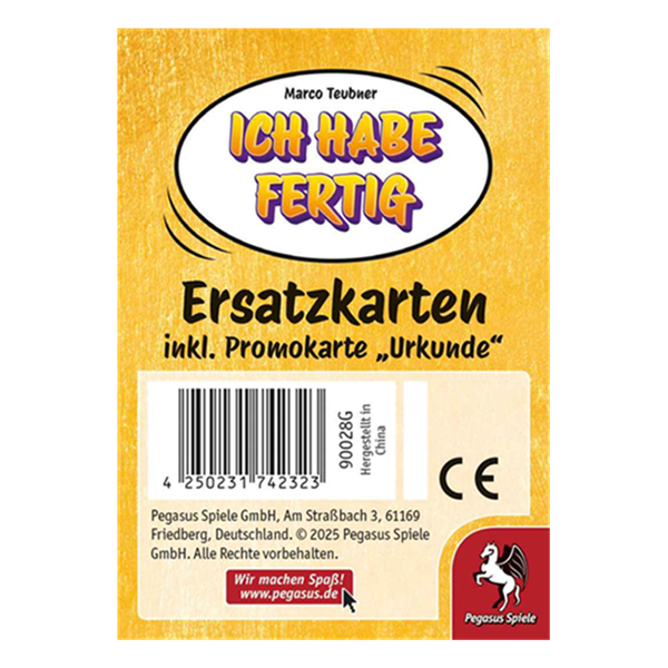 Pegasus Spiele 74232 Ich habe fertig! - Ersatzkarten inkl. Promo "Urkunde" - Kartenspiele