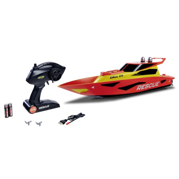 CARSON 500108058 RC Boot Rescue 2.4G ausgepackt und freigestellt – RTR Rettungsboot