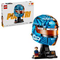 LEGO® 43017 McLaren Mastercard F1® Team Oscar Piastri Helm mit Verpackung und aufgebautem Displaymodell