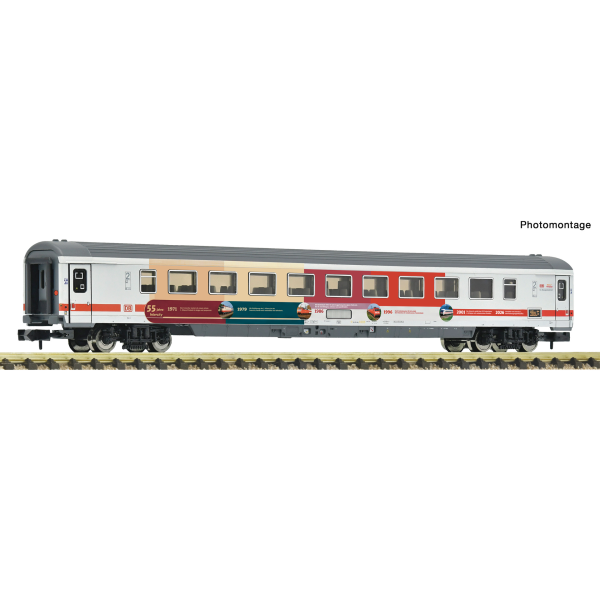 FLEISCHMANN 6260137 Schnellzugwagen Bpmmz 2. Klasse in Spur N mit aufwendiger „55 Jahre InterCity“ Jubiläumsbedruckung der Deutschen Bahn AG.