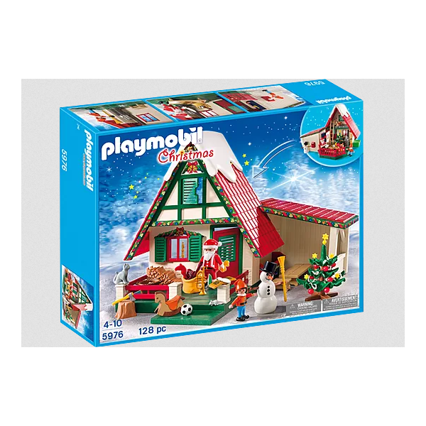 PLAYMOBIL 5976 Zuhause beim Weihnachtsmann mit Weihnachtsmann-Haus, Elf, Schneemann und festlichem Zubehör.